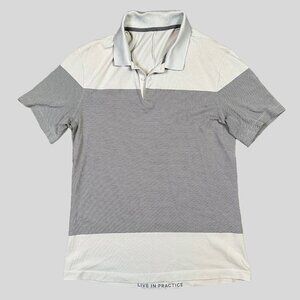 Lululemon Tech Pique Polo Grey Striped Collared Short Sleeve Shirt Medium